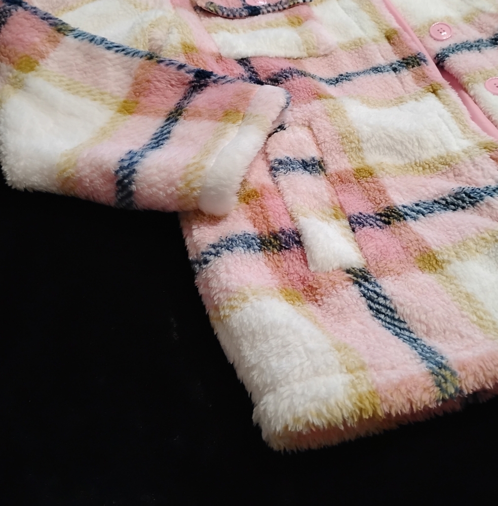 💕NEW! Fleece Plush Pink Plaid Shacket Shirt Jacket Button Down Lined Thick Warm - Picture 9 of 10